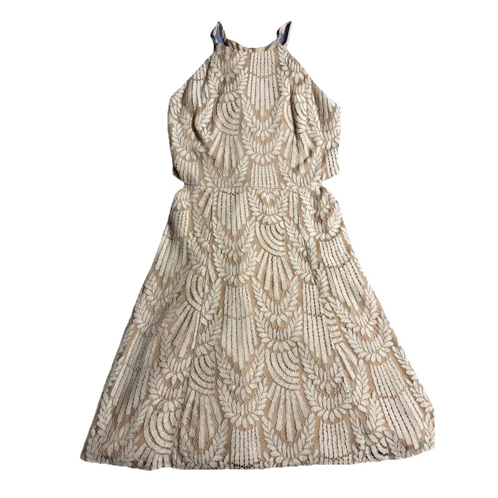 Lulus Dress Women Beige New Lace Halter Side Cut Out Fit Flare Small